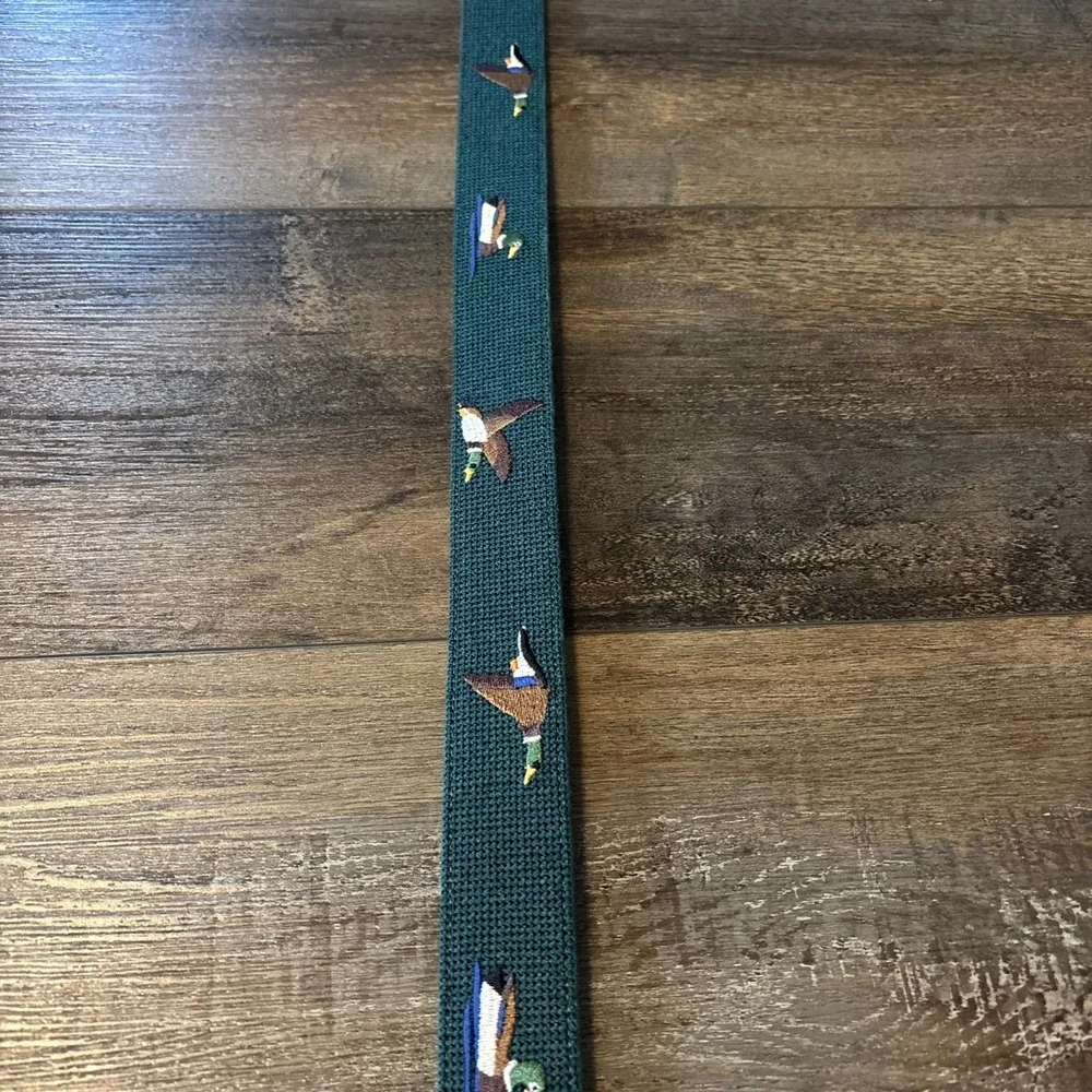 Penguin Men's Belt Size MEDIUM 32 GREEN BROWN DUCKS EMBROIDERED Woven NWT